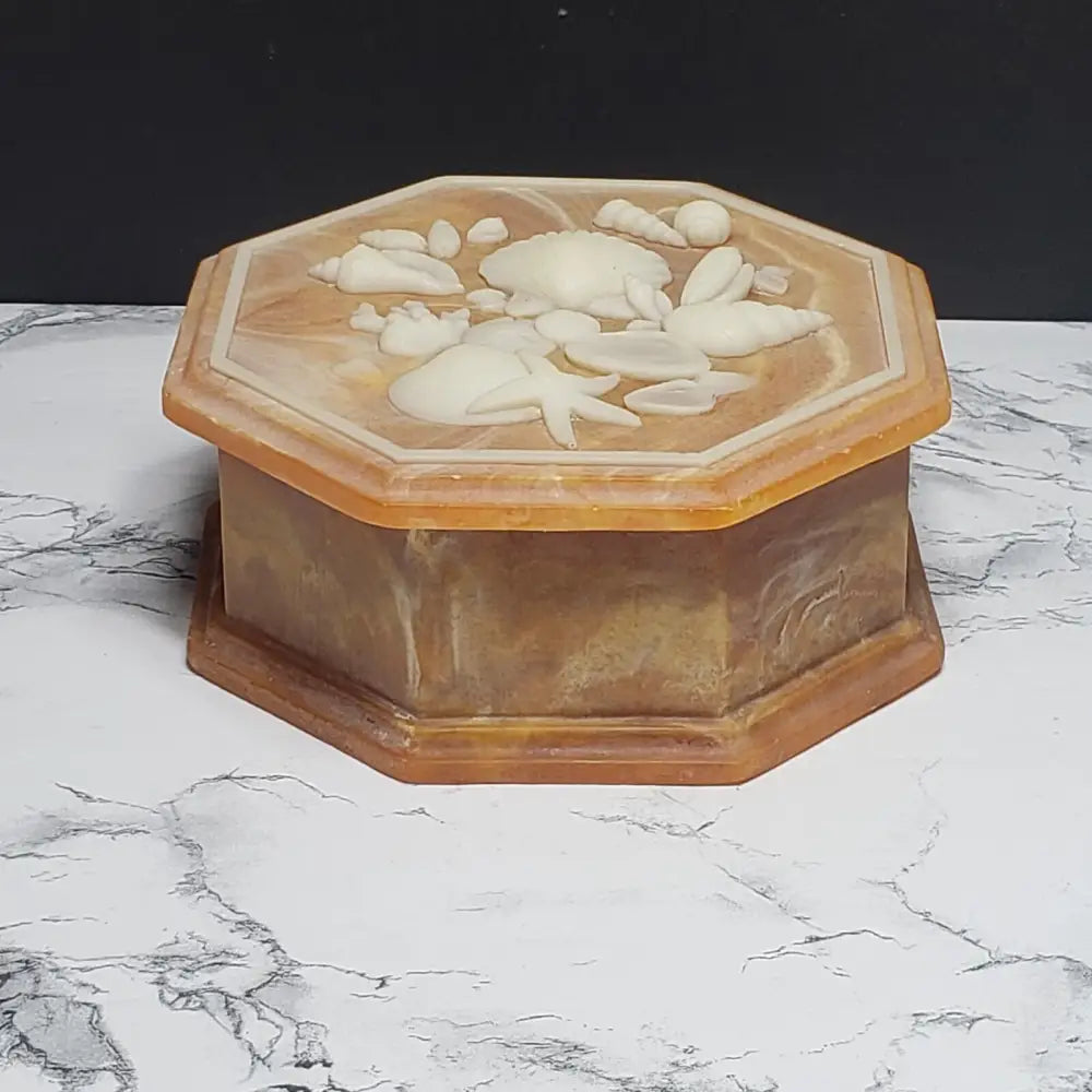 Soapstone Trinket Box Large Seashell Design (Vintage) Decor