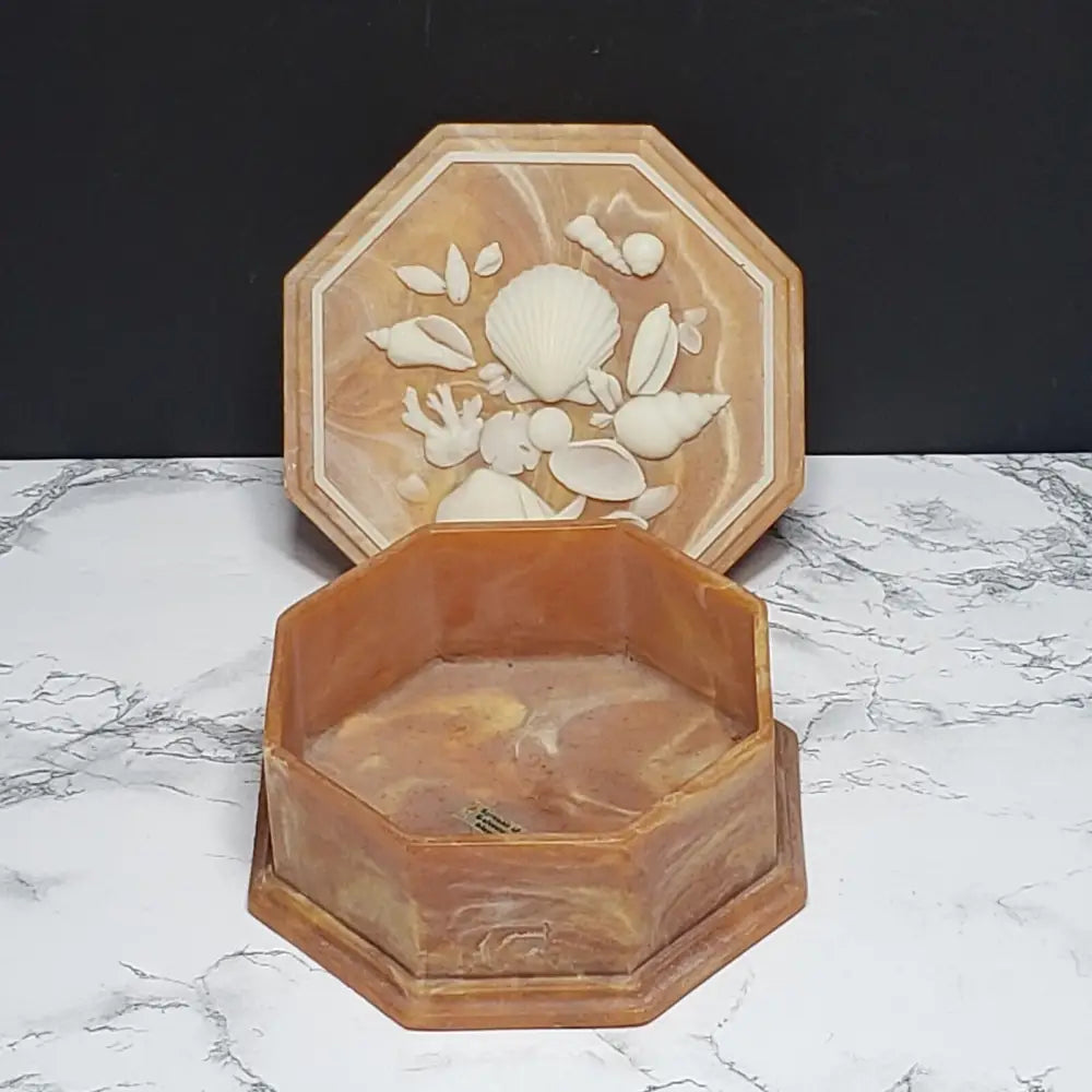 Soapstone Trinket Box Large Seashell Design (Vintage) Decor