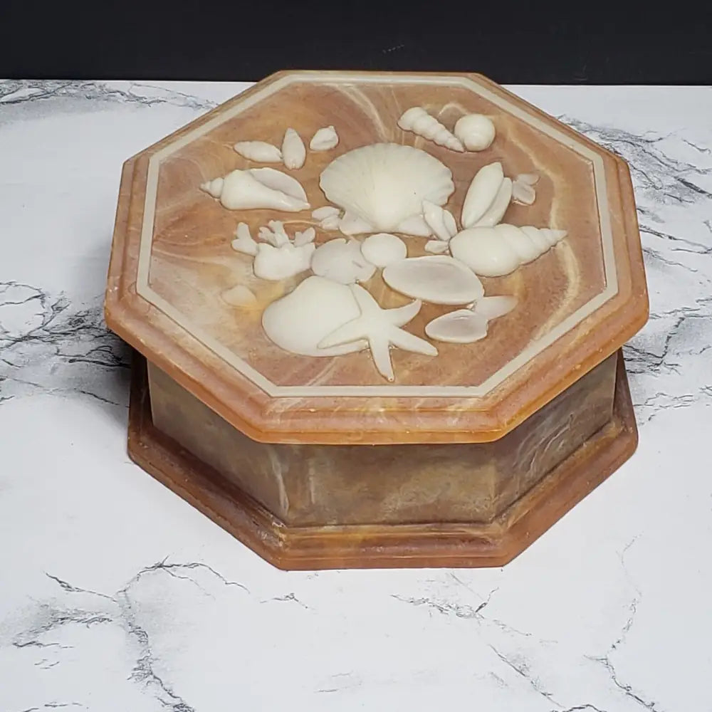 Soapstone Trinket Box Large Seashell Design (Vintage) Decor