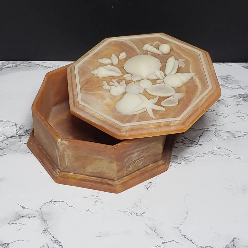 Soapstone Trinket Box Large Seashell Design (Vintage) Decor