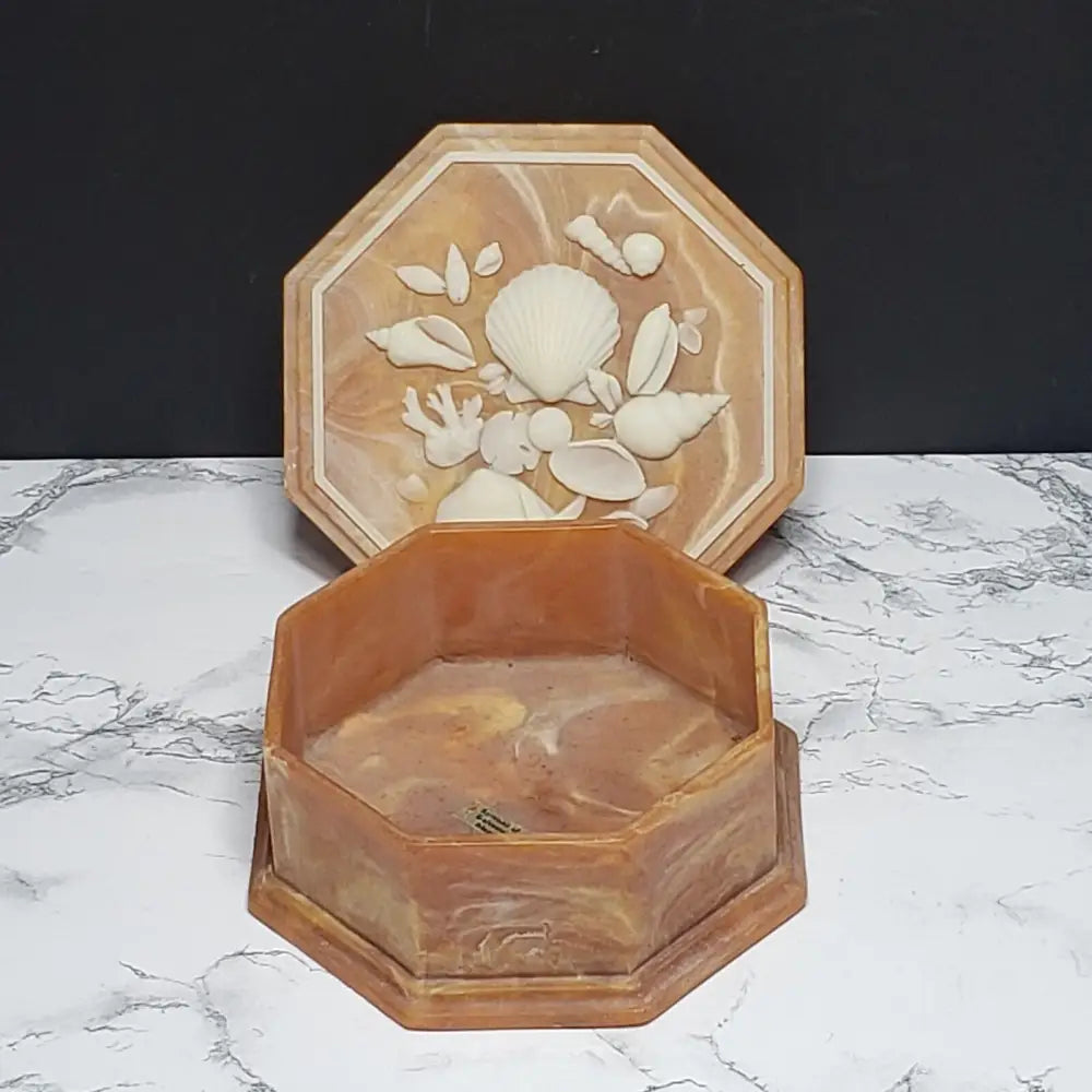 Soapstone Trinket Box Large Seashell Design (Vintage) Decor