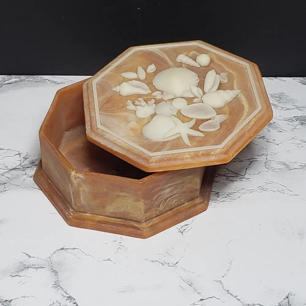 Soapstone Trinket Box Large Seashell Design (Vintage) Decor