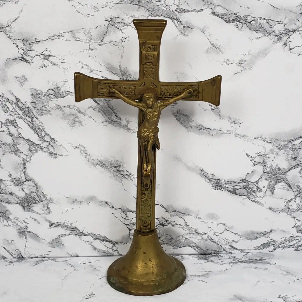 Solid Brass Large Altar Crucifix Vintage Decor