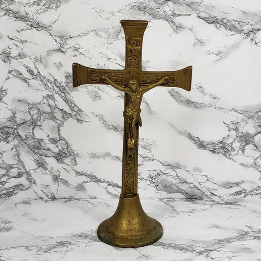 Solid Brass Large Altar Crucifix Vintage Decor