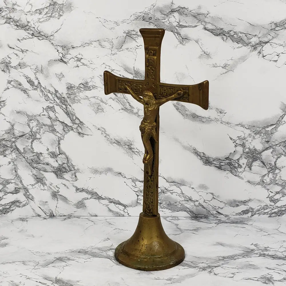 Solid Brass Large Altar Crucifix Vintage Decor