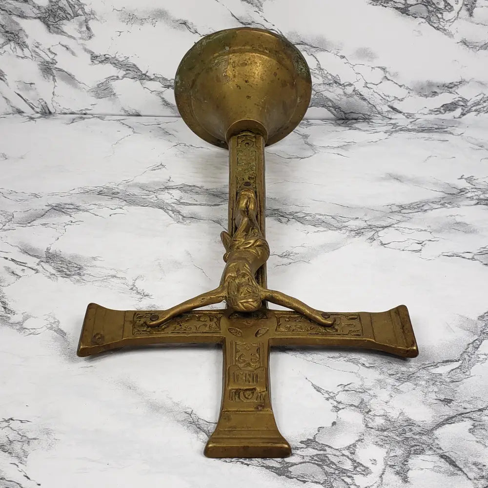 Solid Brass Large Altar Crucifix Vintage Decor