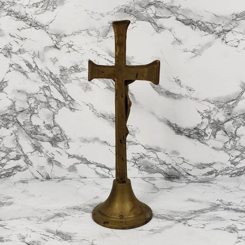 Solid Brass Large Altar Crucifix Vintage Decor