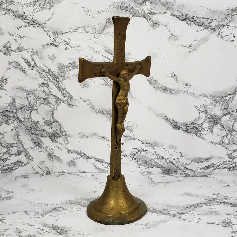 Solid Brass Large Altar Crucifix Vintage Decor