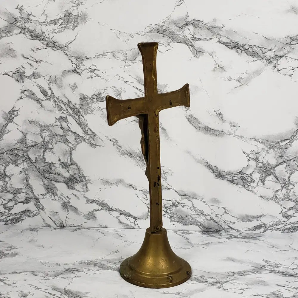 Solid Brass Large Altar Crucifix Vintage Decor