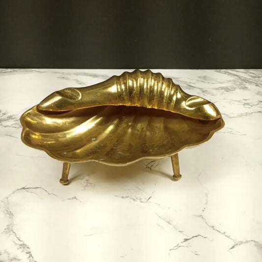 Solid Brass Seashell Trinket Ash Tray Soap Dish Vintage Decor