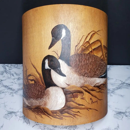 Large Solid Wood Hand Painted & Signed Half Round Bin