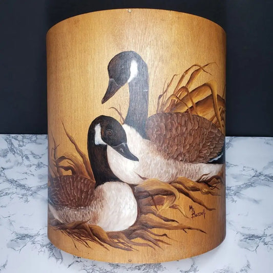 Large Solid Wood Hand Painted & Signed Half Round Bin