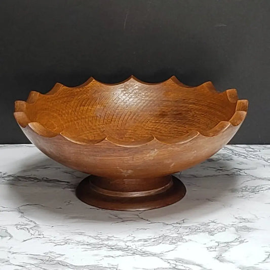 Solid Wood Handmade Pedestal Bowl Compote Vintage - Decor