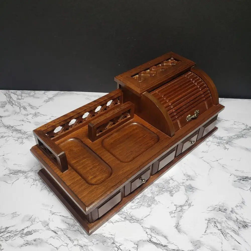 Solid Wood Mens Dresser Valet Jewelry Box With Roll Top Vintage – Hometime Vintage & Handmade