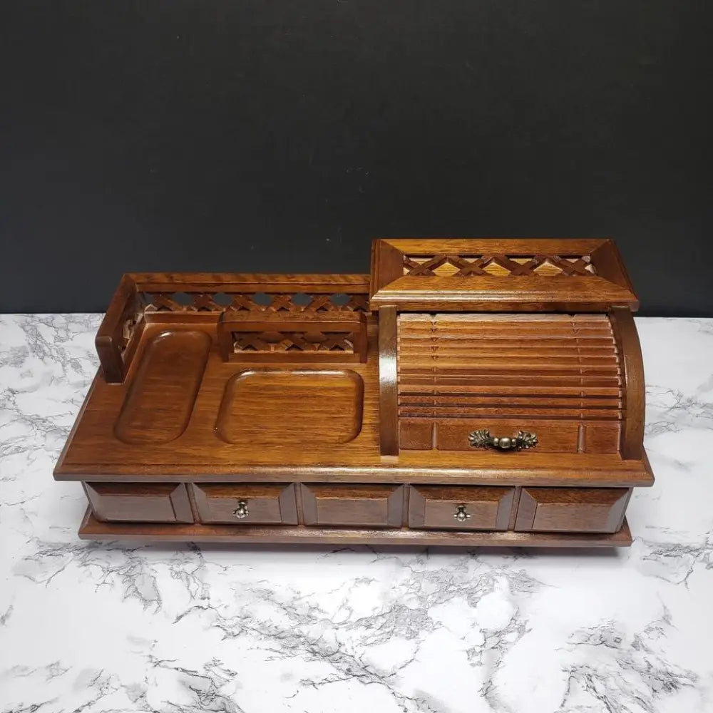 Solid Wood Mens Dresser Valet Jewelry Box With Roll Top Vintage Hometime Vintage & Handmade Solid Wood Mens Dresser Valet Jewelry Box With Roll Top Vintage Hometime Vintage & Handmade