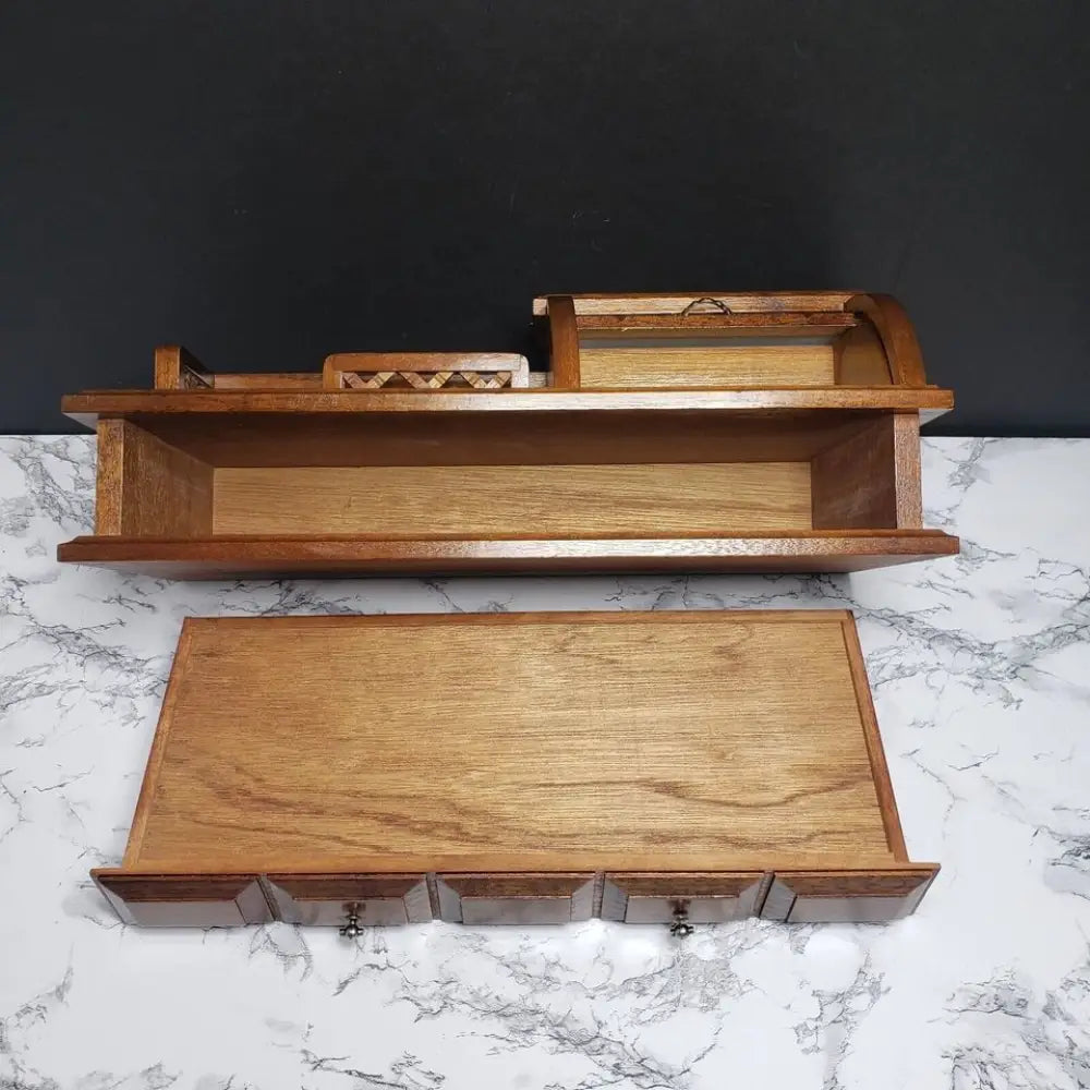 Solid Wood Mens Dresser Valet Jewelry Box With Roll Top Vintage Hometime Vintage & Handmade Solid Wood Mens Dresser Valet Jewelry Box With Roll Top Vintage Hometime Vintage & Handmade