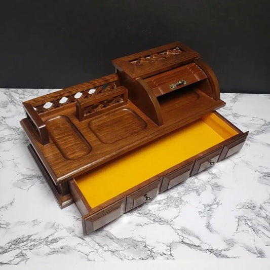 Solid Wood Mens Dresser Valet Jewelry Box With Roll Top