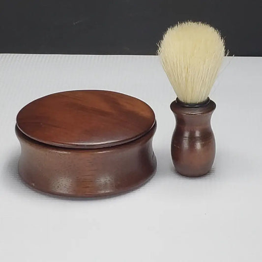 Solid Wood Mens Shaving Bowl & Brush Kit Decor
