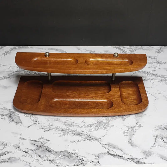 Solid Wood Mens Valet Or Desk Organizer Two Tier Vintage Decor