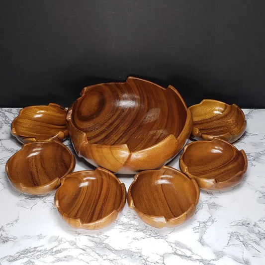 Solid Wood Salad Bowl Set Vintage Decor