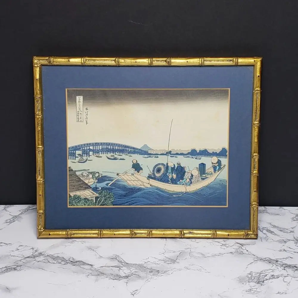 Sunset View Across Ryogoku Bridge Japanese Wood Block Print