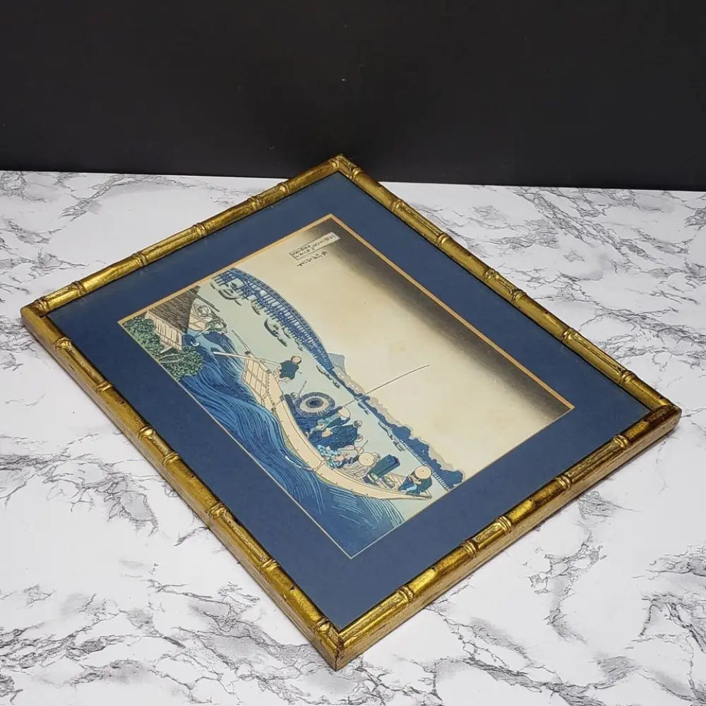 Sunset View Across Ryogoku Bridge Japanese Wood Block Print