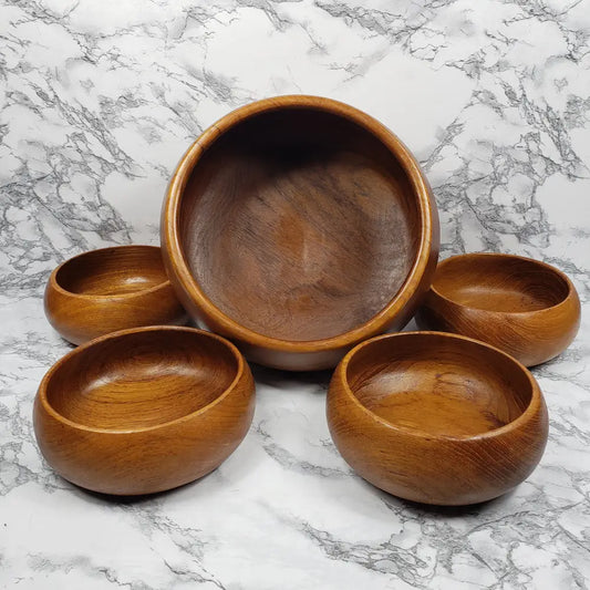 Teakwood Bowl Set Handmade Dolphin Vintage Decor