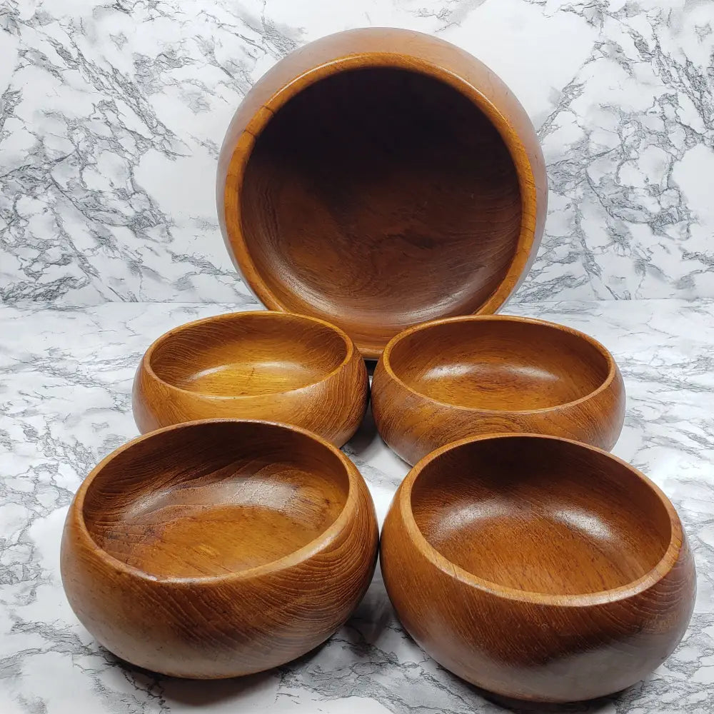 Teakwood Bowl Set Handmade Dolphin Vintage Decor