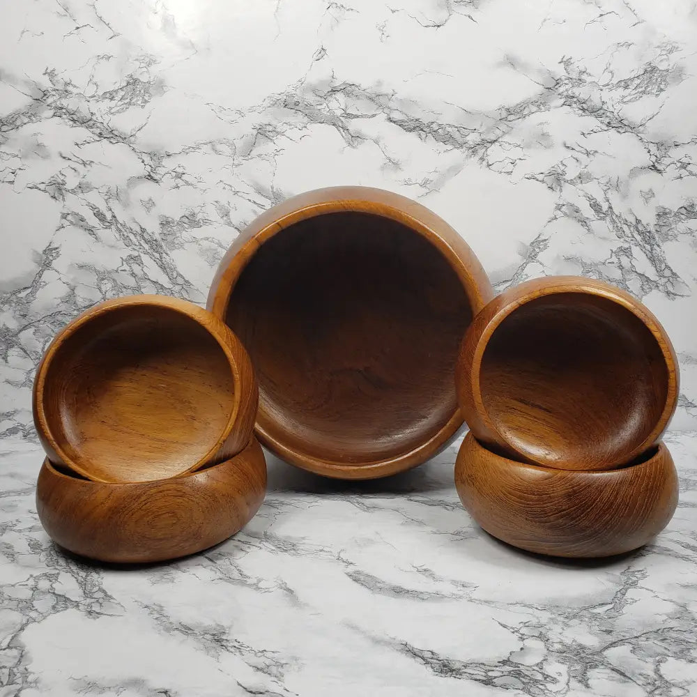 Teakwood Bowl Set Handmade Dolphin Vintage Decor