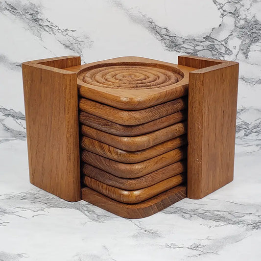 Teakwood Eight Coaster Set Dolphin Vintage Decor