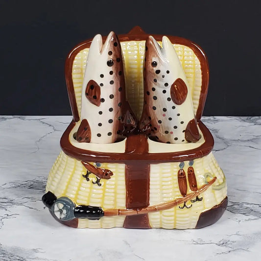 Trout Basket Salt Pepper Shaker Set & Shakers