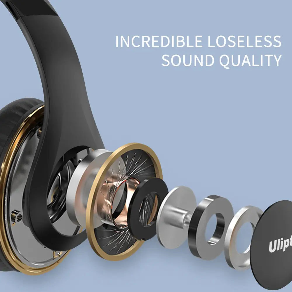 Uliptz Wireless Bluetooth Headphones 65H Playtime 6 Eq Sound Modes Hifi Stereo Over Ear With