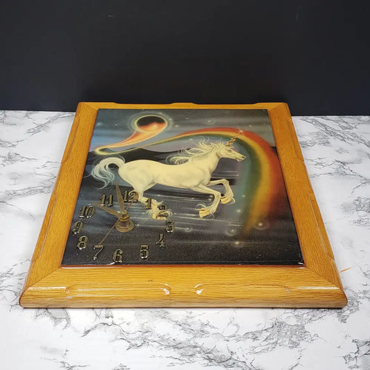 Unicorn Rainbow Wood Clock Vintage Decor