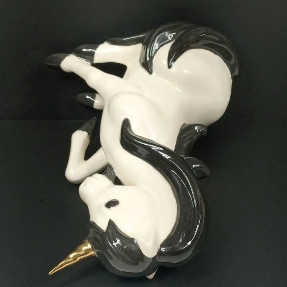 Unicorn Unique Cute Vintage Black White Gold Ceramic Decor