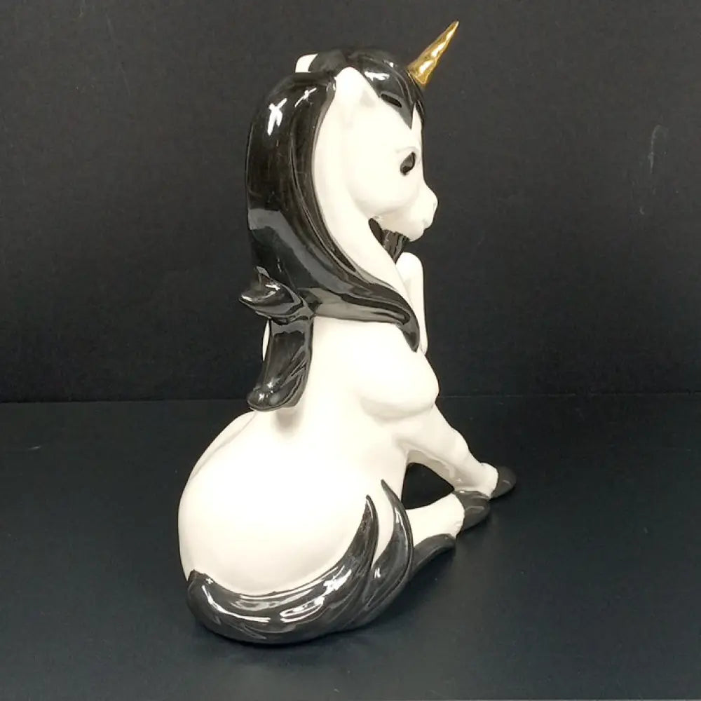 Unicorn Unique Cute Vintage Black White Gold Ceramic Decor