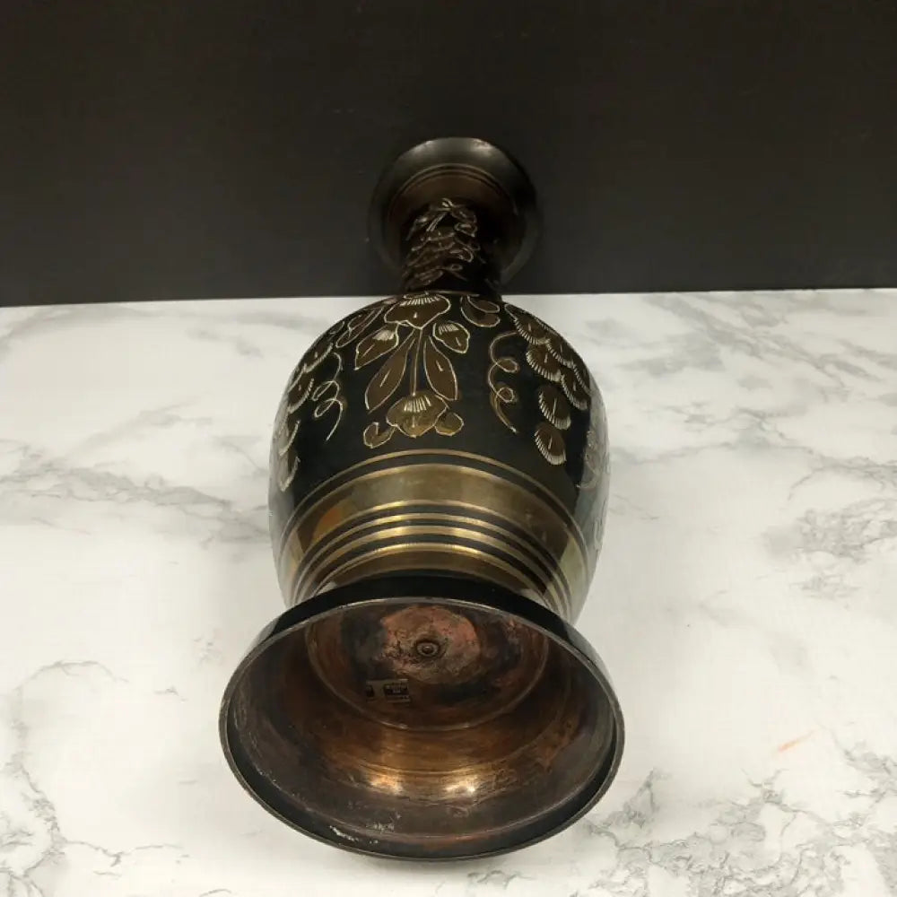 Hand Engraved Brass Vase ( Vintage ) Decor