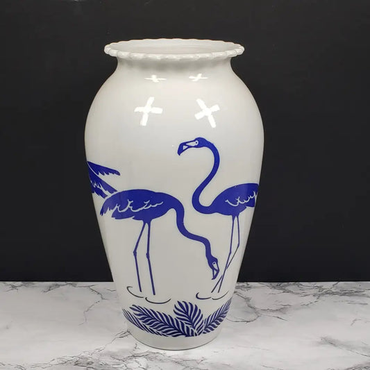 Vase Flamingos Milk Glass Anchor Hocking Vintage Decor