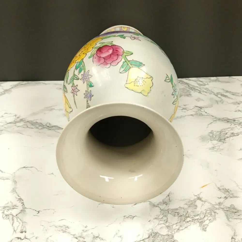 Vase Oriental Hand Painted Flowers Porcelain Vintage Decor