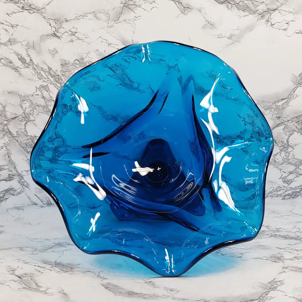 Viking Bluenique Crimped Rim Pedestal Compote Vintage Vases