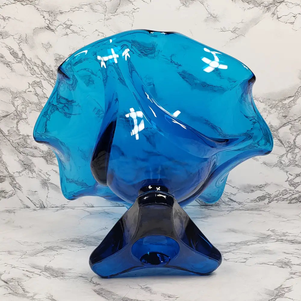 Viking Bluenique Crimped Rim Pedestal Compote Vintage Vases