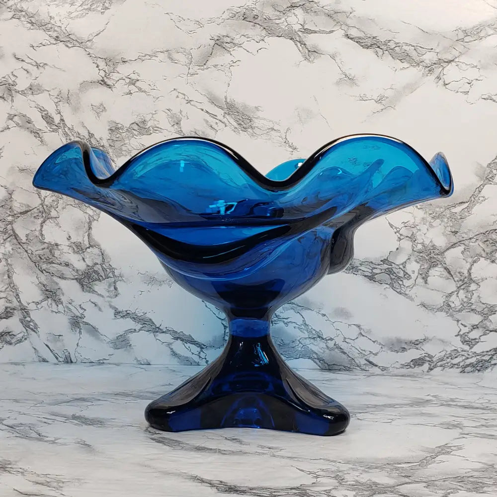 Viking Bluenique Crimped Rim Pedestal Compote Vintage Vases