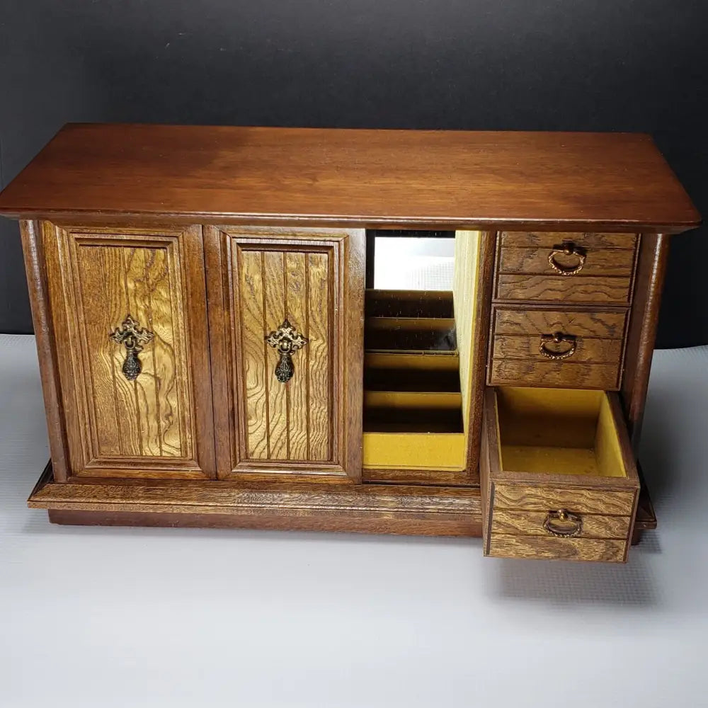Vintage Jewelry Box Made in Japan Large Solid Wood - Decor