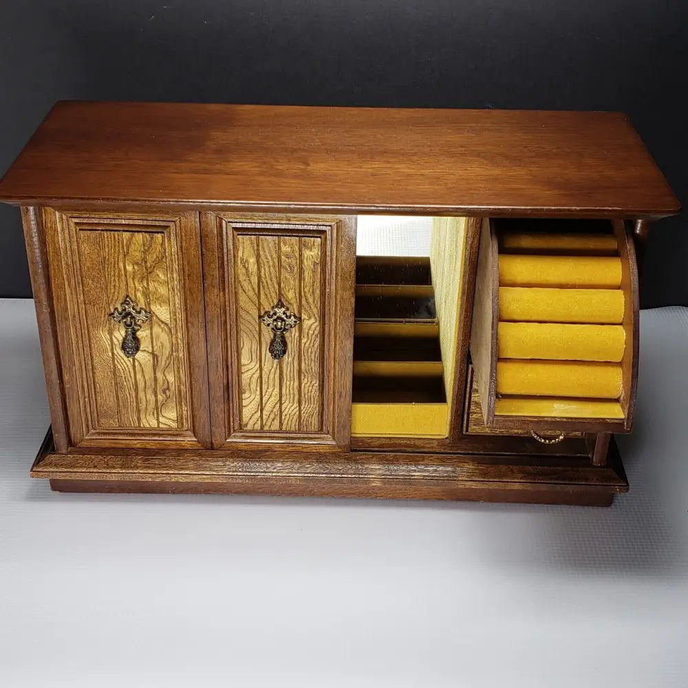 Vintage Jewelry Box Made in Japan Large Solid Wood - Decor