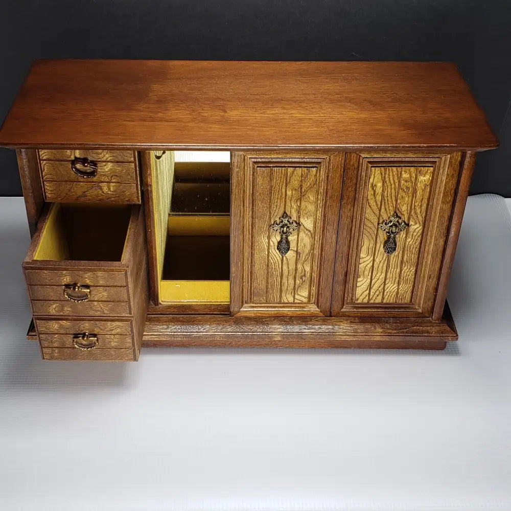 Vintage Jewelry Box Made in Japan Large Solid Wood - Decor