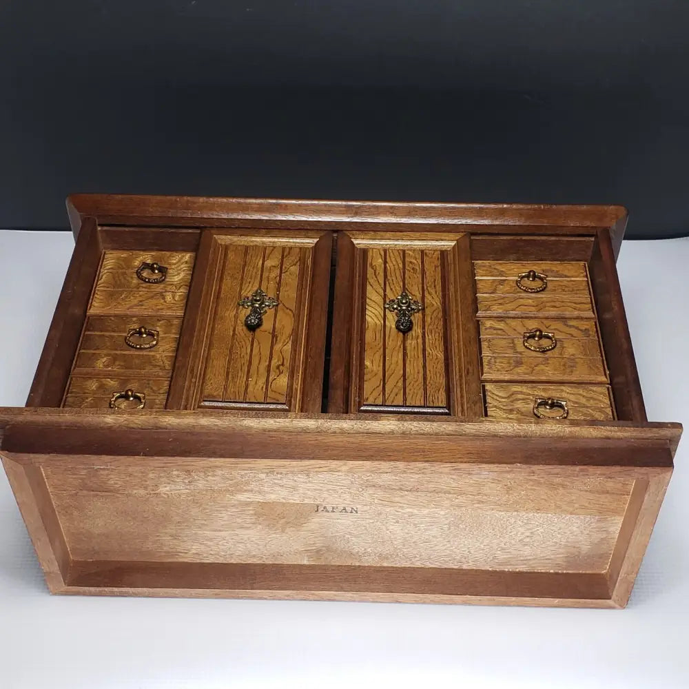 Vintage Jewelry Box Made in Japan Large Solid Wood - Decor
