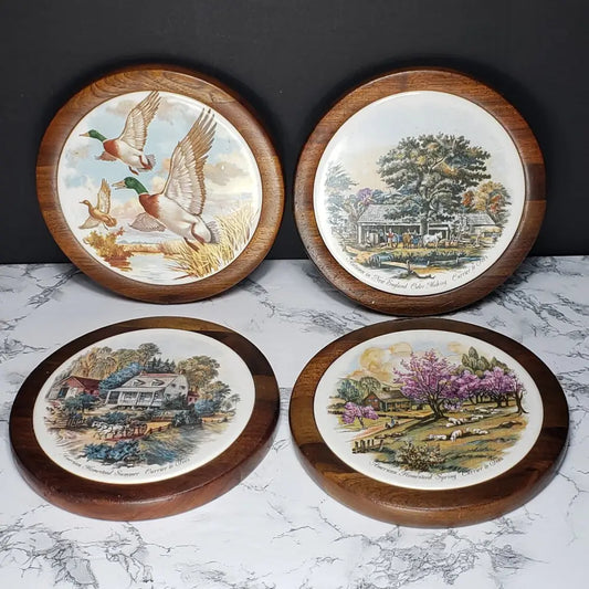 Walnut Currier & Ives Wall Decor Trivets