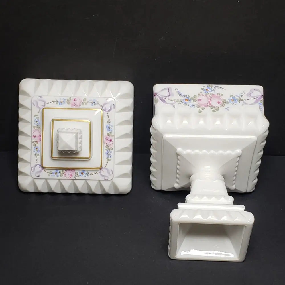 Westmoreland Hand Painted Milk Glass Wedding Box & Trinket Dish (Vintage) Decor
