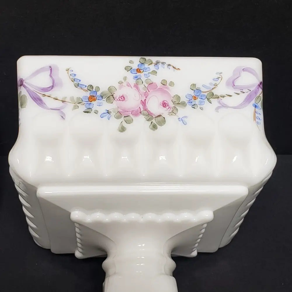 Westmoreland Hand Painted Milk Glass Wedding Box & Trinket Dish (Vintage) Decor