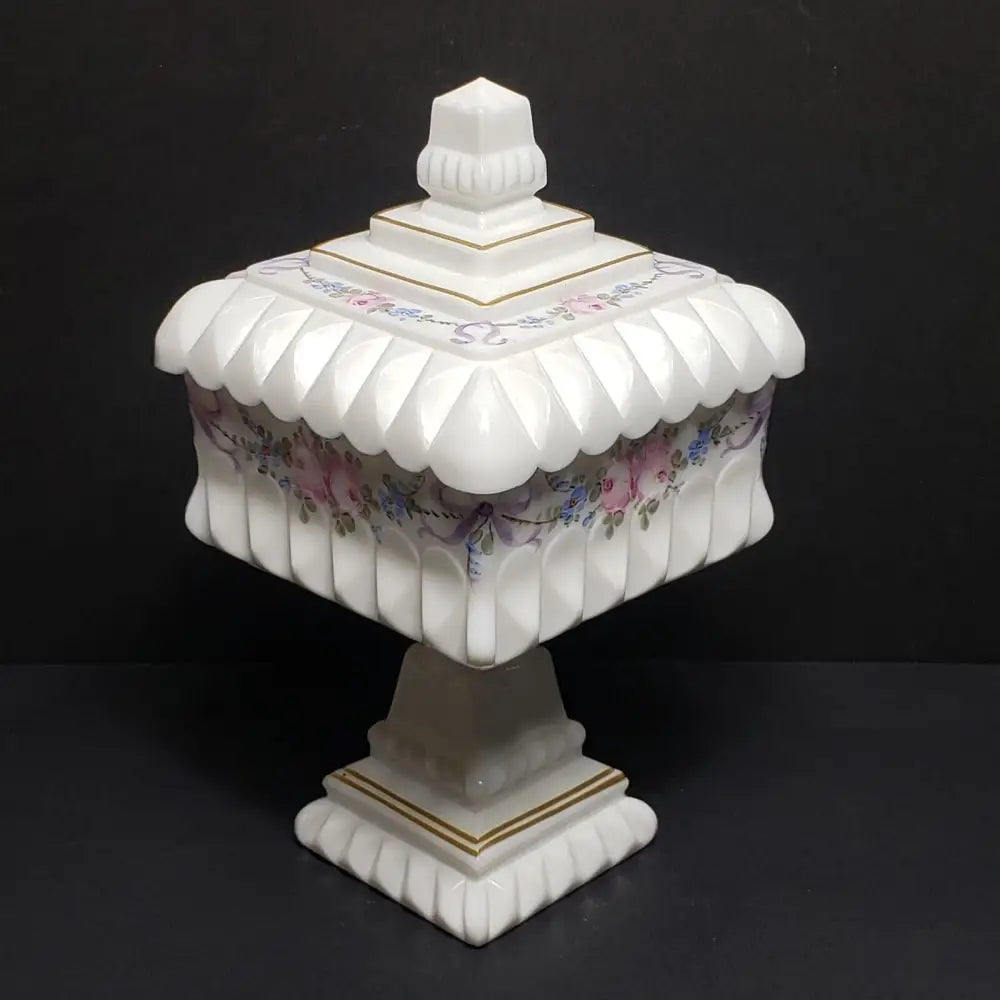 Westmoreland Hand Painted Milk Glass Wedding Box & Trinket Dish (Vintage) Decor