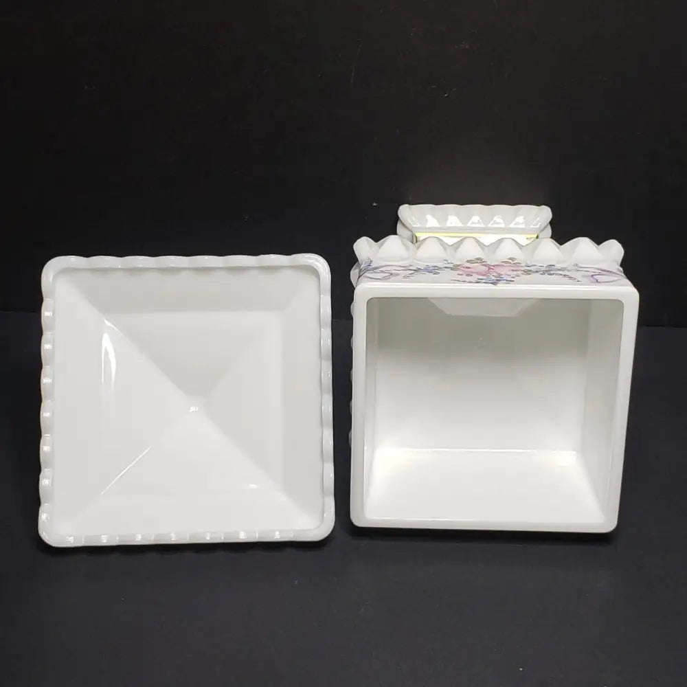 Westmoreland Hand Painted Milk Glass Wedding Box & Trinket Dish (Vintage) Decor